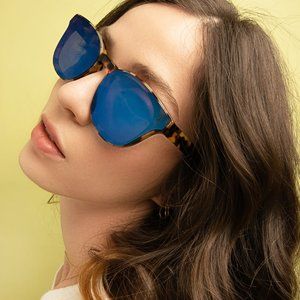 Illesteva Martinique Sunglasses - Tortoise/Blue Flat Mirror